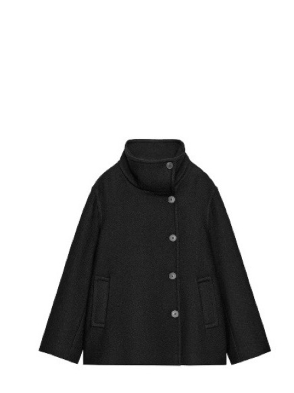 NWT ZARA Short Wool Blend High Neck Coat Black M